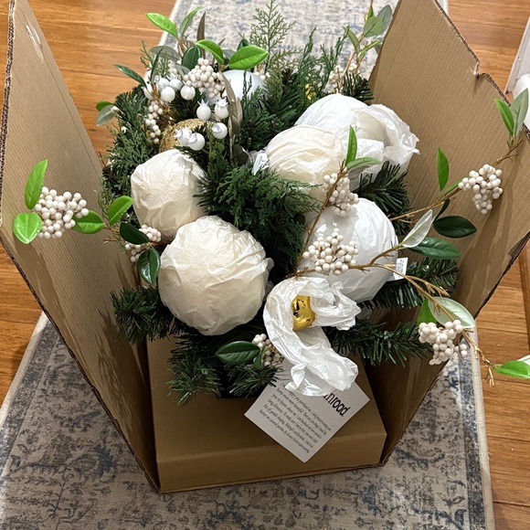 Grandin road elegant White and gold and Green Floral Arrangement - New in box